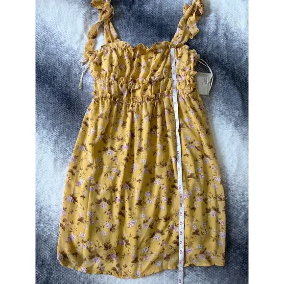 Fashion on Earth Gold Flower Tie Strap Ruffle Mini Summer Dress Size Small - NWT - Picture 8 of 8